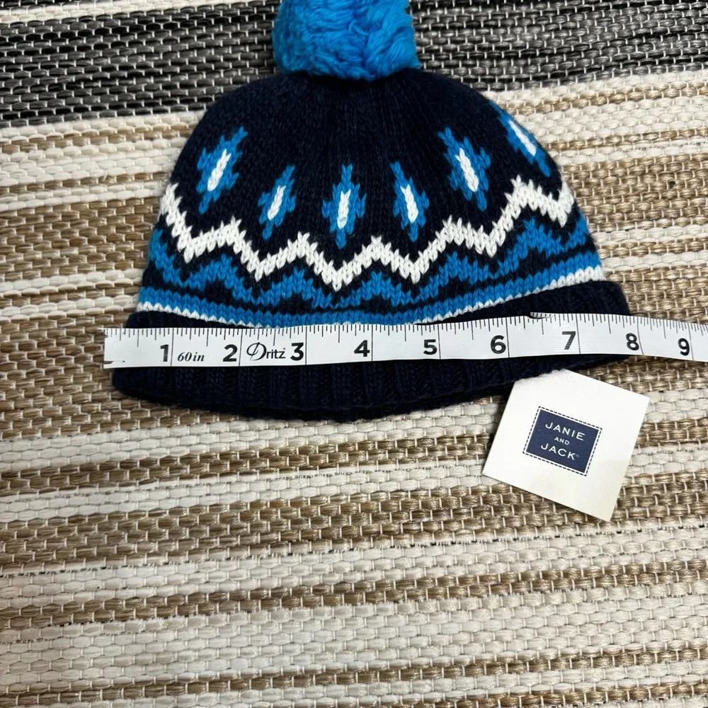 Janie and Jack Knit Beanie Pom Hat 0-6‎ Months Navy Blue Fair Isle